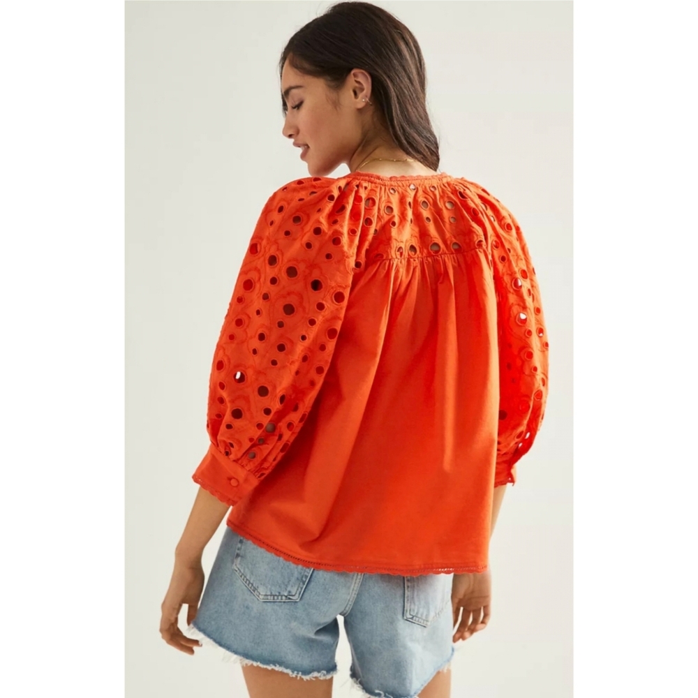 Anthropologie Orange Eyelet Peasant Blouse - Picture 8 of 16